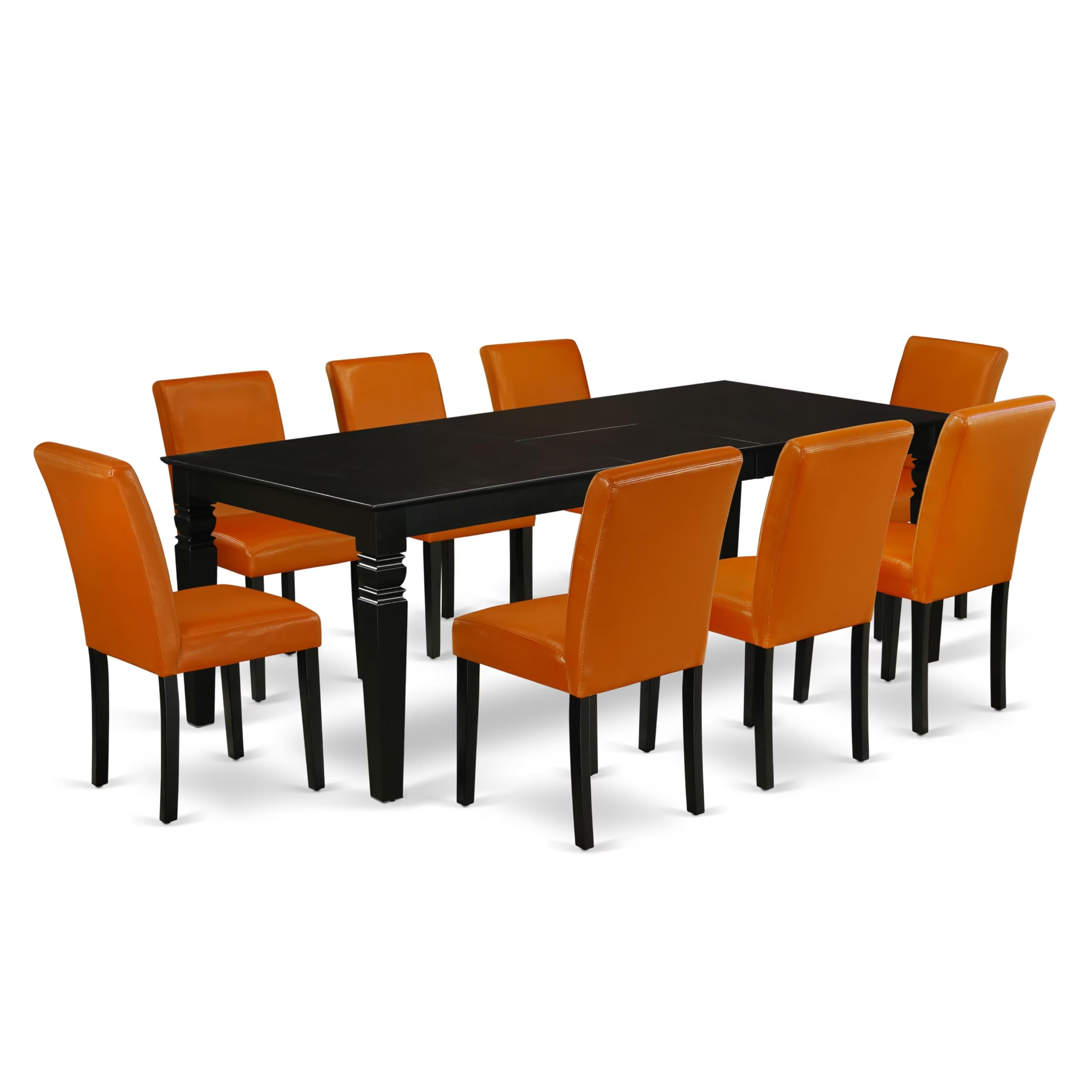 East West Furniture Lgab9-Blk-61 9 Piece Dining Set Includes A Rectangle Dining Room Table With Butterfly Leaf And 8 Baked Bean Faux Leather Upholstered Chairs, 42X84 Inch, Black